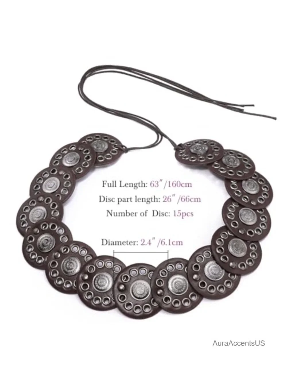 Women Western Disc Belt Boho PU Leather Concho Tie Waist Belt